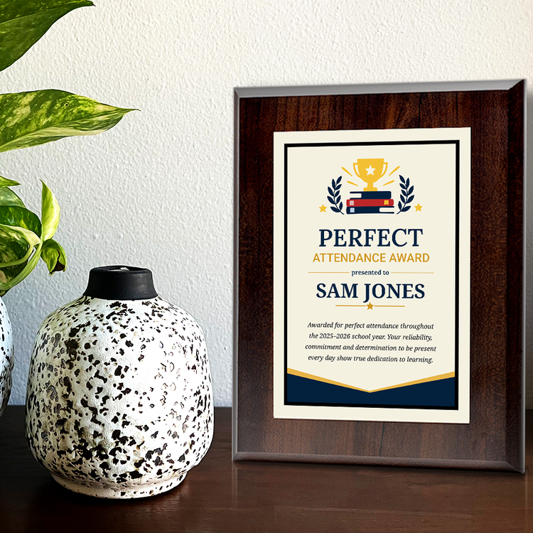 Perfect Attendance Award' Personalized Wall Plaque With Easel Acrylic Stand | Education Recognition School Award Plaques