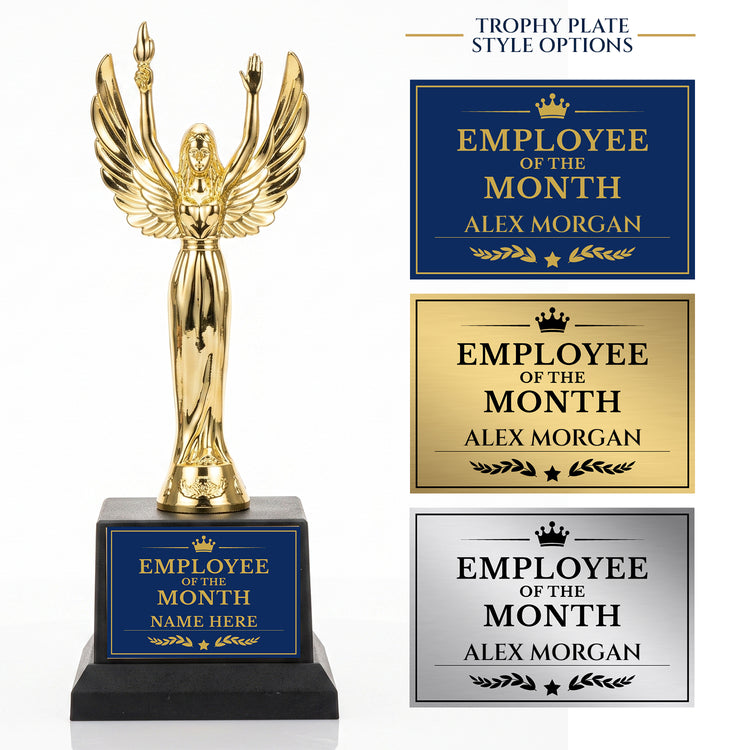 All Quality Employee of the Month Trophy, Winged Victory Figure, Custom Engraved — Personalized Monthly Workplace Recognition Award
