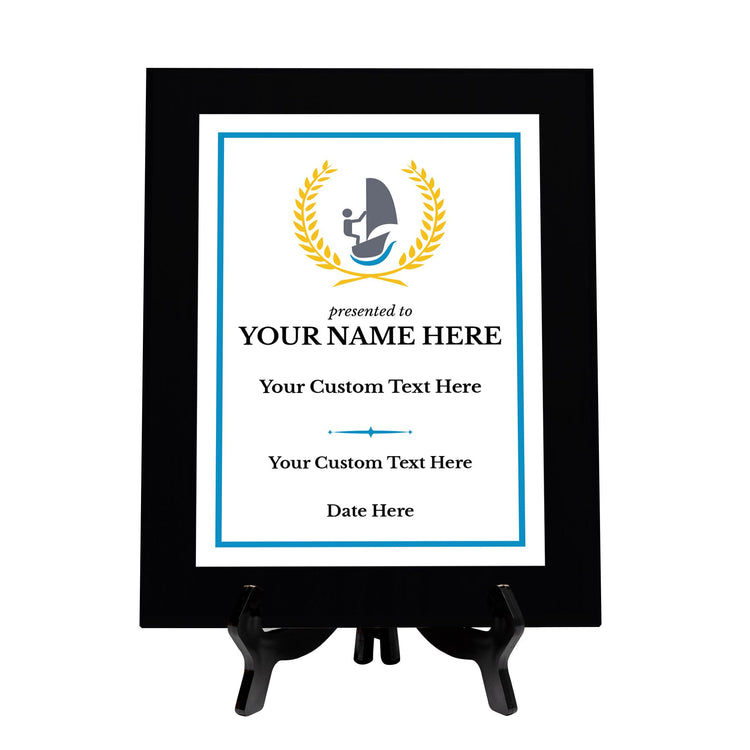 Sailing Customizable Black Frame Wooden Award Plaque | Easel Mount Option | Achievement and Recognition Personalizable Plaques