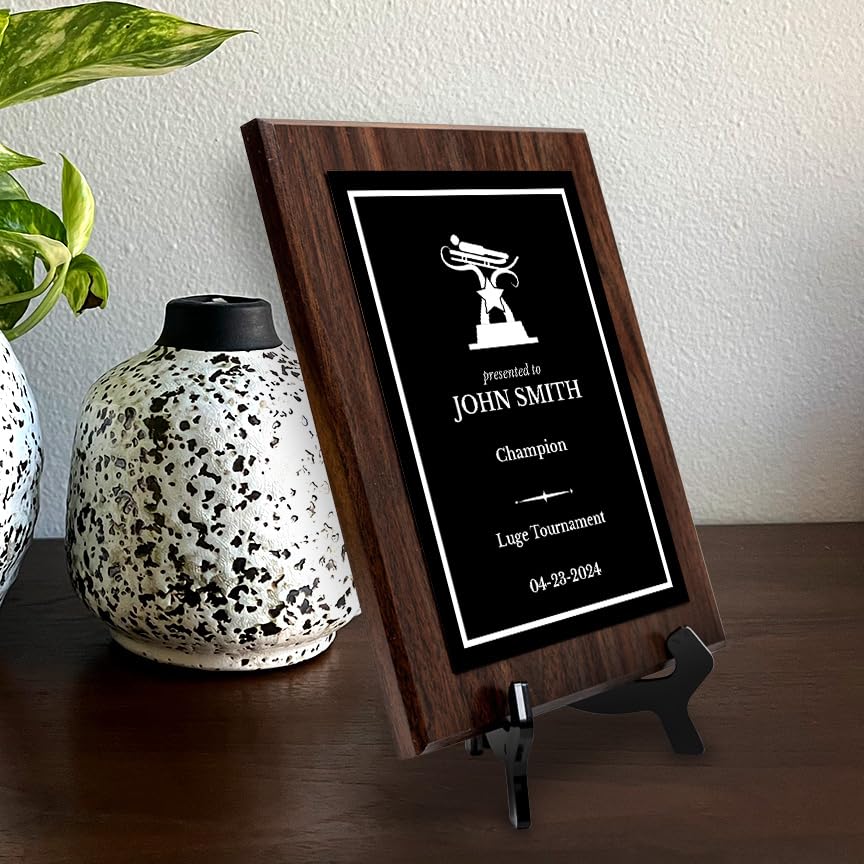 Luge Customizable Wooden Award Plaque | Easel Mount Option | Achievement and Recognition Personalizable Plaques | Sports Award