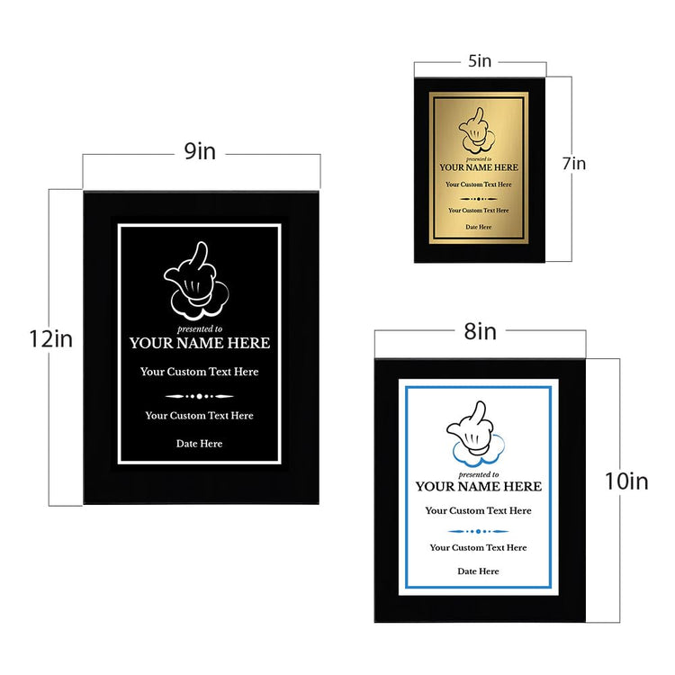 Middle Finger Novelty Funny Customizable Black Frame Award Plaque | Easel Mount Option | Funny Parody Achievement Personalizable Plaques
