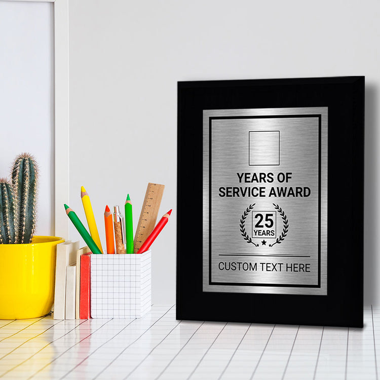 Years of Service Award Plaque — 25 Years Award Personalized (Black) Wall Plaque With Easel Acrylic Stand | Workplace Recognition Ceremonies Award Plaques