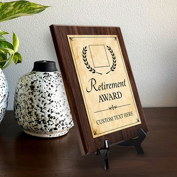 RetirementAward Personalized (Wooden) Wall Plaque With Easel Acrylic Stand | Workplace Recognition Ceremonies Award Plaques