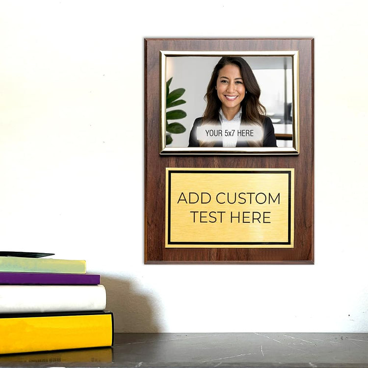 Personalized Wooden Photo Plaque - Horizontal Picture Holder - Custom Text on Plate