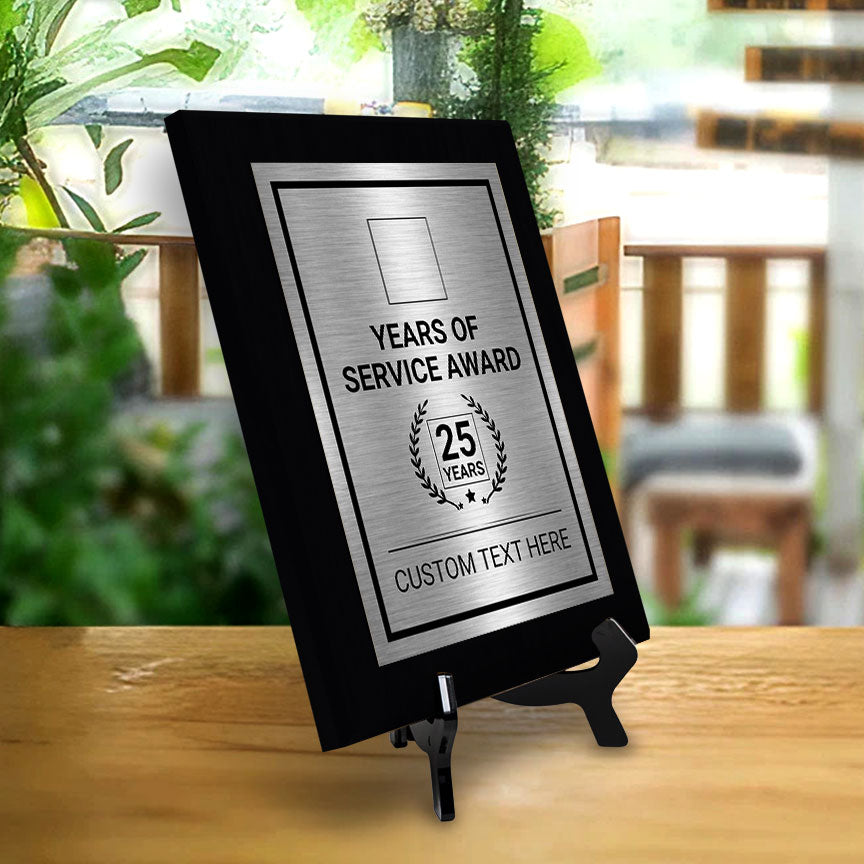 Years of Service Award Plaque — 25 Years Award Personalized (Black) Wall Plaque With Easel Acrylic Stand | Workplace Recognition Ceremonies Award Plaques