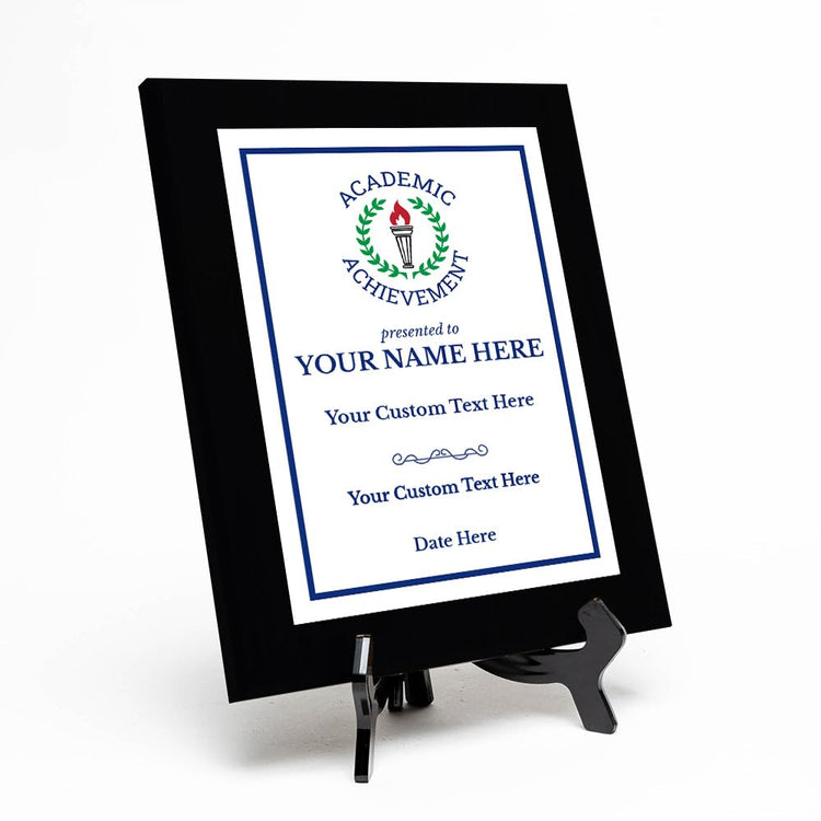 Academic Achievement Customizable Black Frame Award Plaque | Easel Mount Option | Recognition of Achievement and Service Personalizable Plaques