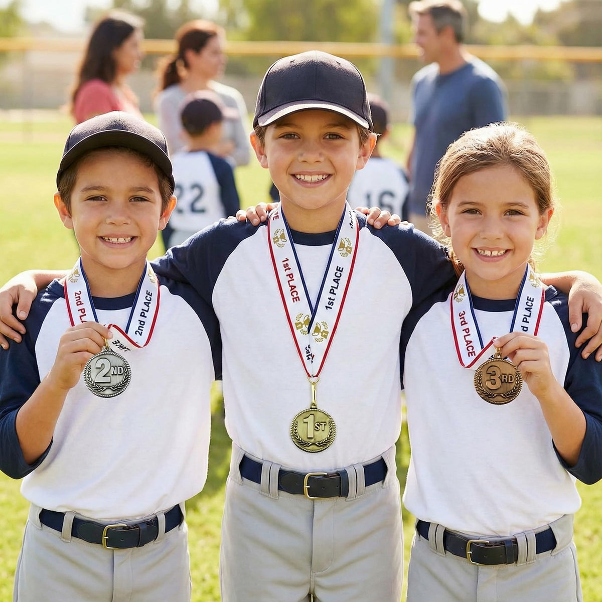 1st 2nd 3rd Place High Relief Award Medals - 3 Piece Set (Gold, Silver, Bronze) Includes Custom Designed Neck Ribbon