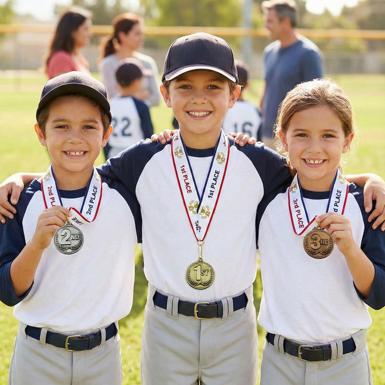 1st 2nd 3rd Place High Relief Award Medals - 3 Piece Set (Gold, Silver, Bronze) Includes Custom Designed Neck Ribbon