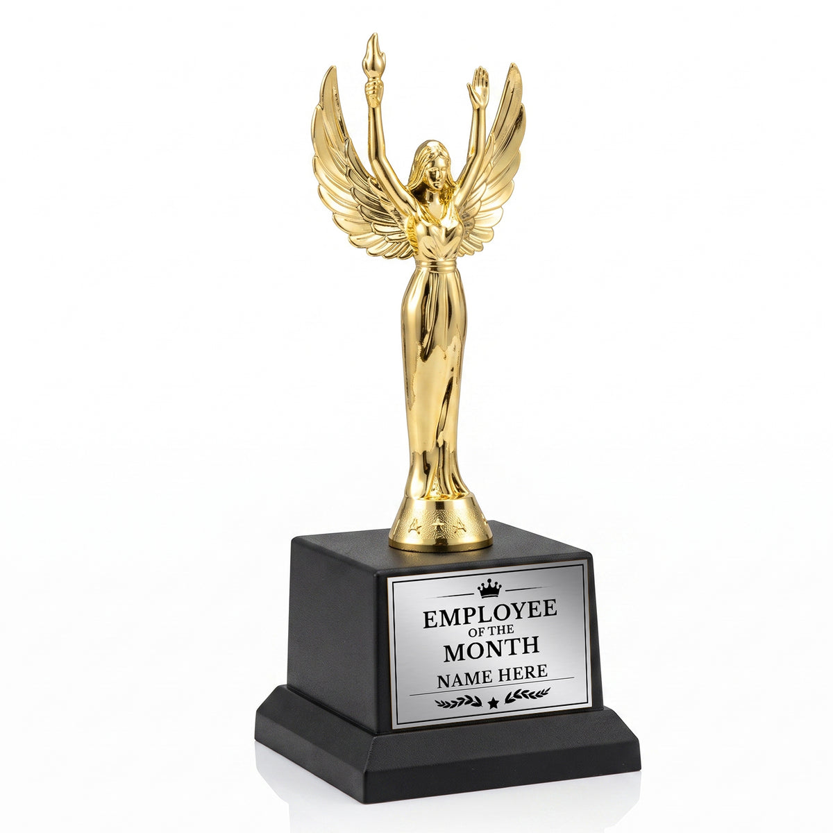 All Quality Employee of the Month Trophy, Winged Victory Figure, Custom Engraved — Personalized Monthly Workplace Recognition Award