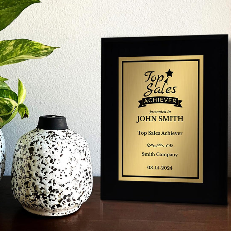 Top Sales Achiever Customizable Black Frame Award Plaque | Easel Mount Option | Achievement and Recognition Personalizable Plaques