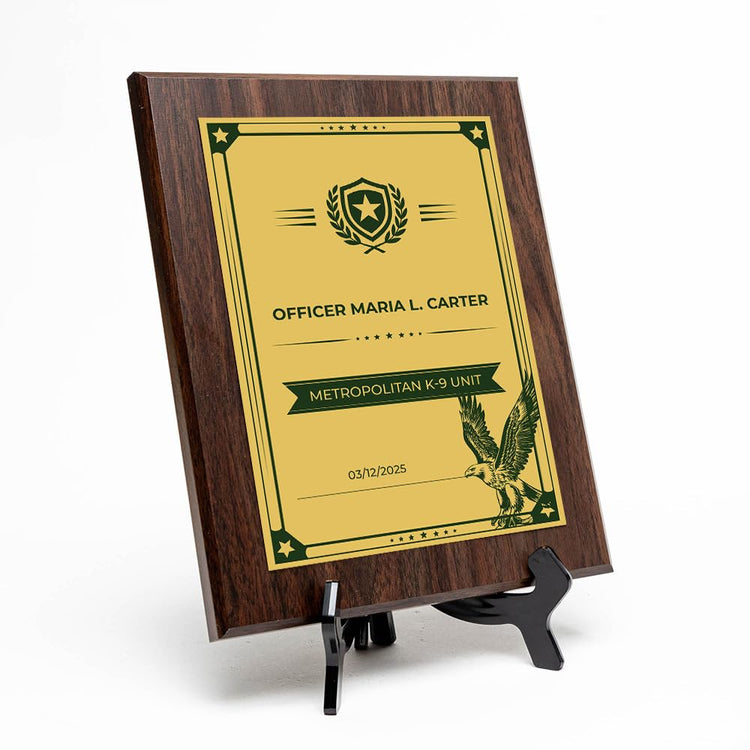 Military or Police Recognition (Gold Army Green) Wooden Wall Plaque With Easel Acrylic Stand | Certificates & Achievements Personalized Wall Prints (Plaques)