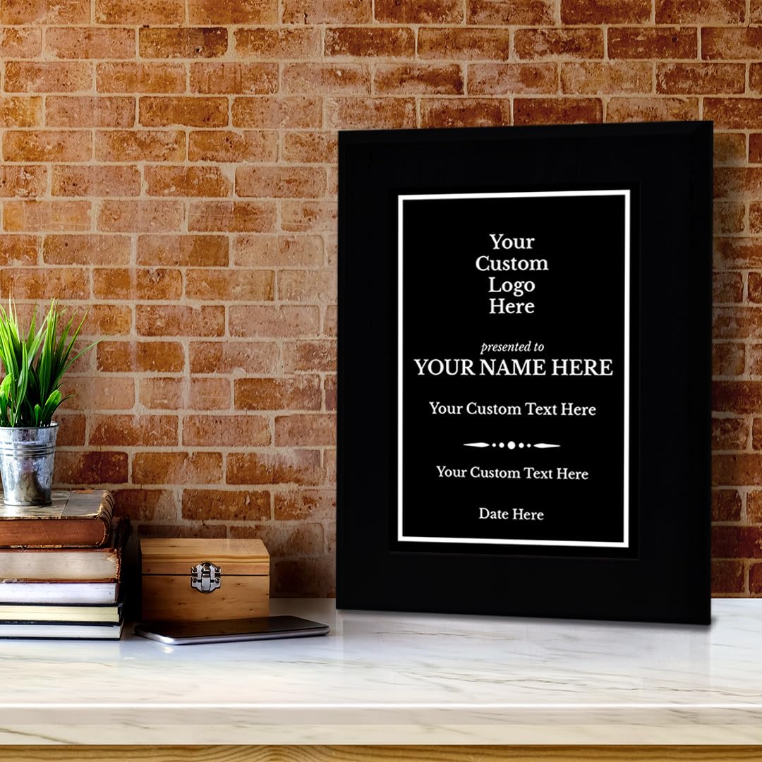 Custom Logo Black Frame Wooden Award Plaque | Easel Mount Option | Upload Your Logo | Recognition of Achievement and Service Personalizable Plaques