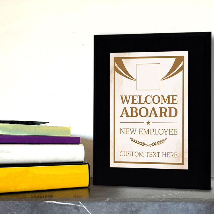 Welcome Aboard — New Employee Award Personalized (Black) Wall Plaque With Easel Acrylic Stand | Workplace Recognition Ceremonies Award Plaques