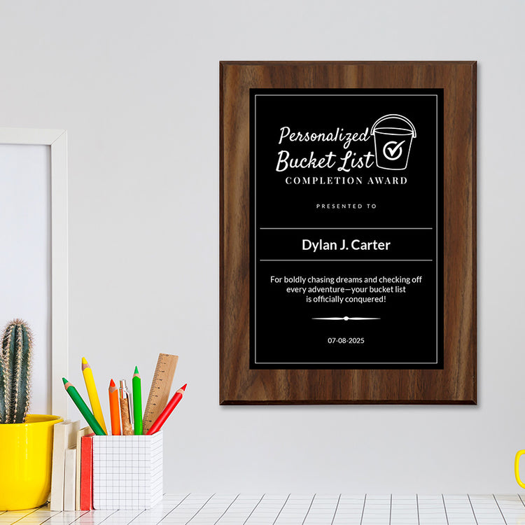 Personalized Bucket List Completion Custom Award Wall Plaque With Easel Acrylic Stand | Personal Achievement Wall Plaques