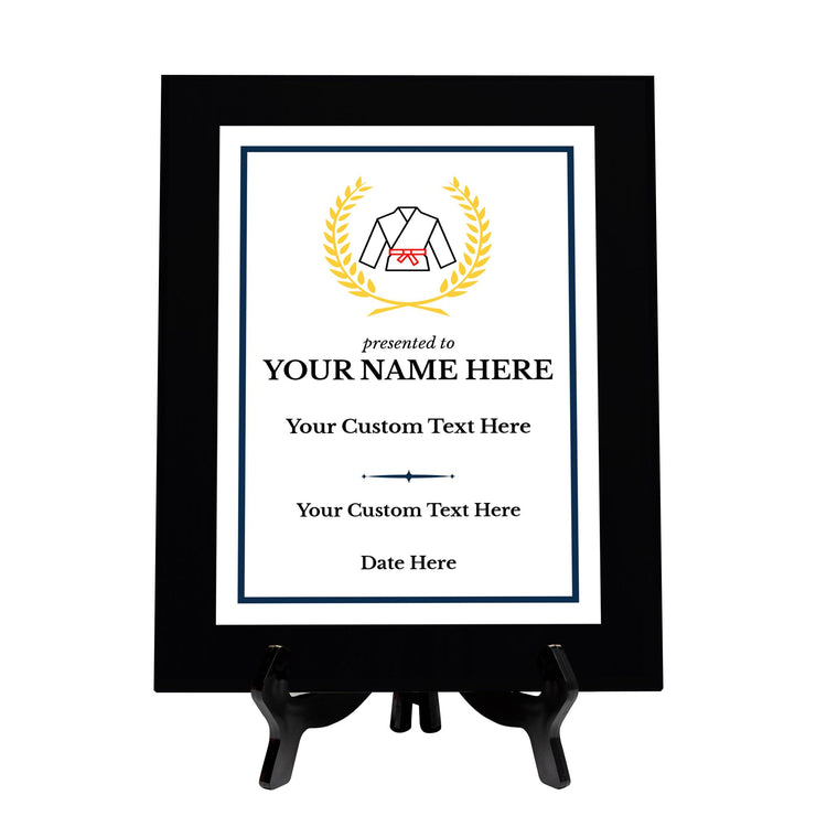 Karate Customizable Black Frame Wooden Award Plaque | Easel Mount Option | Achievement and Recognition Personalizable Plaques