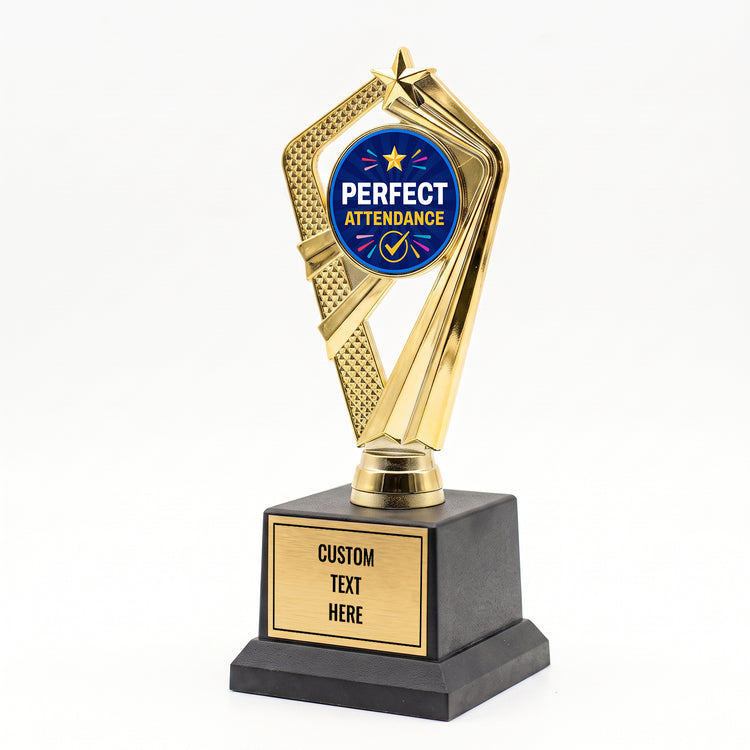 All Quality Perfect Attendance Trophy, Custom Engraved Star Award — Personalized Attendance Recognition Award for Students