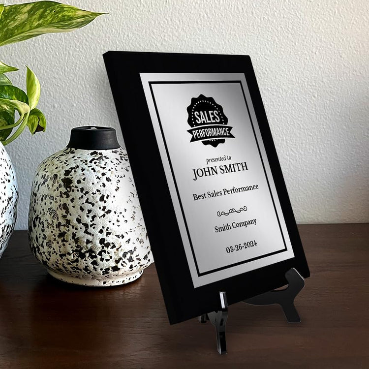 Sales Performance Customizable Black Frame Award Plaque | Easel Mount Option | Achievement and Recognition Personalizable Plaques