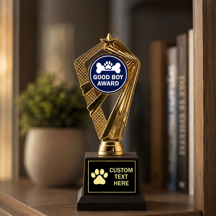 Gaucho Goods Good Boy Award Trophy, Custom Engraved Dog Gift — Personalized Funny Gift for a Good Boy: Training Wins & Birthdays