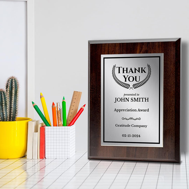 Thank You Gratitude and Appreciation Customizable Award Plaque | Easel Mount Option | Recognition of Achievement and Service Personalizable Plaques