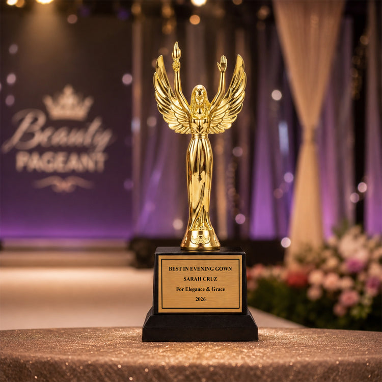All Quality Victory Trophy, Custom Engraved Winged Figure, Black Base — Personalized Achievement & Recognition Award for Any Occasion