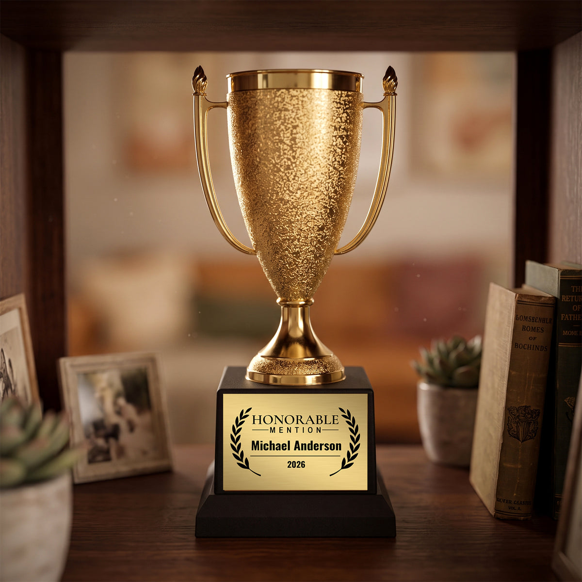 All Quality Honorable Mention Cup Trophy, Custom Engraved Gold Cup — Personalized Honorable Mention Award for Contests & Competitions