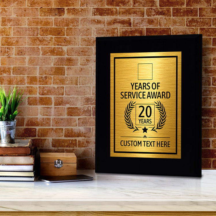 Years of Service Award Plaque — 20 Years Award Personalized (Black) Wall Plaque With Easel Acrylic Stand | Workplace Recognition Ceremonies Award Plaques