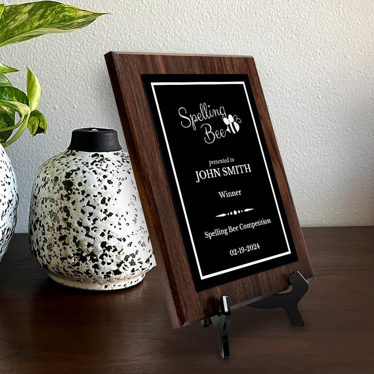 Spelling Bee Competition Custom Award Plaque | Easel Mount Option | Achievement and Recognition Personalizable Plaques