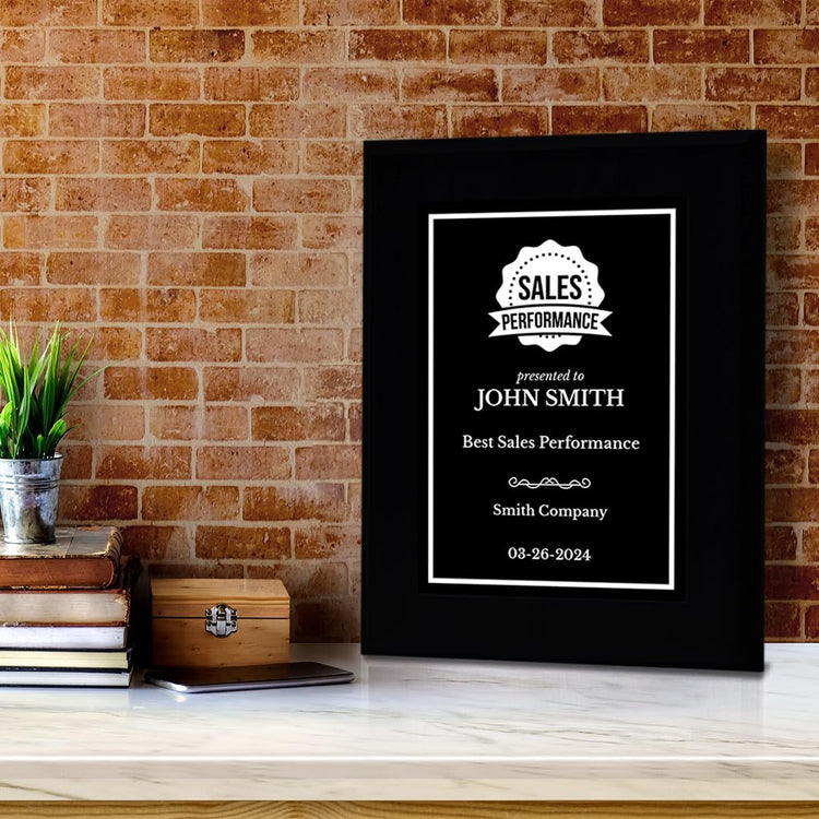 Sales Performance Customizable Black Frame Award Plaque | Easel Mount Option | Achievement and Recognition Personalizable Plaques