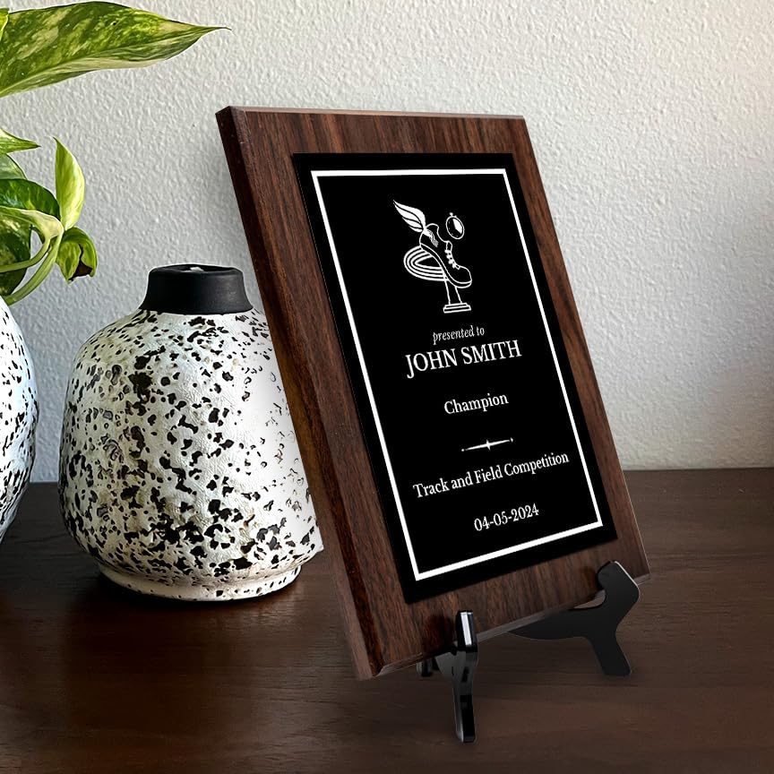 Track and Field Customizable Wooden Award Plaque | Easel Mount Option | Achievement and Recognition Personalizable Plaques