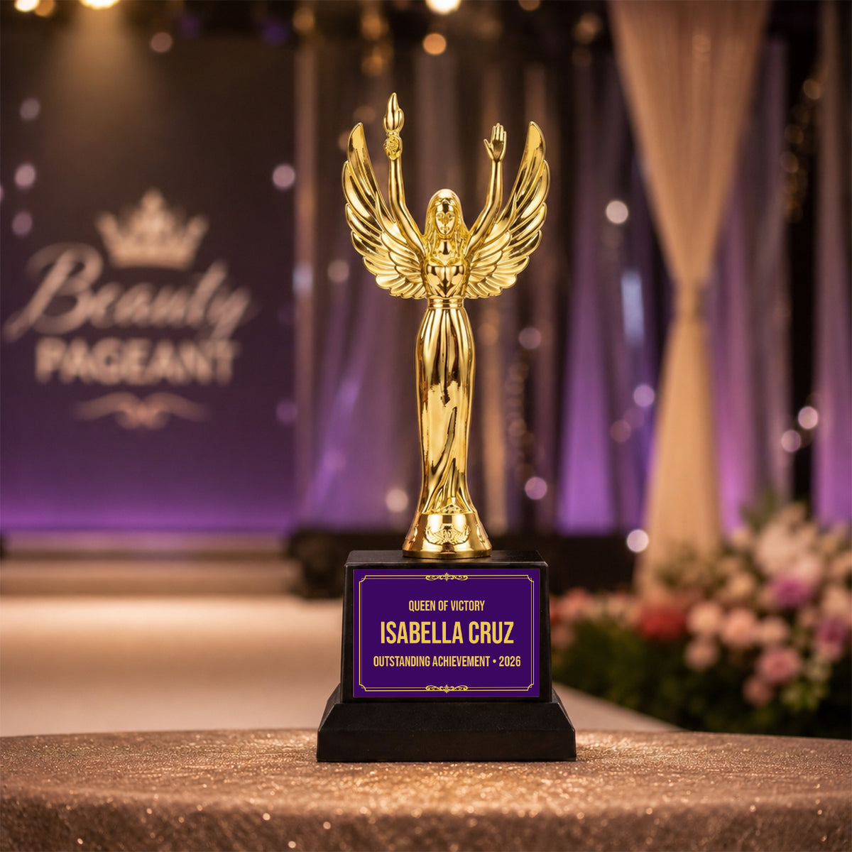All Quality Victory Trophy, Custom Engraved Winged Figure, Black Base — Personalized Achievement & Recognition Award for Any Occasion