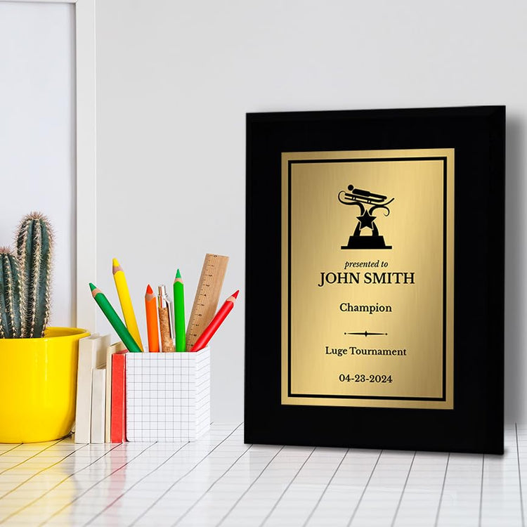 Luge Customizable Black Frame Wooden Award Plaque | Easel Mount Option | Achievement and Recognition Personalizable Plaques | Sports Award