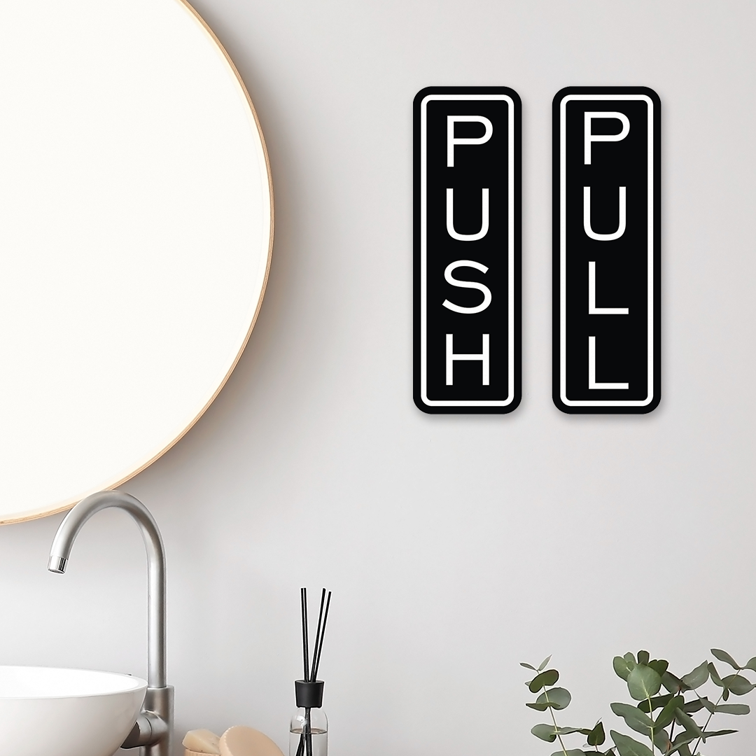 Signs ByLITA Classic Vertical Push Pull Self-Adhesive Door Sign for Businesses, Shops, Restaurants, Hotels and more (3 Pack) Wall or Door Sign