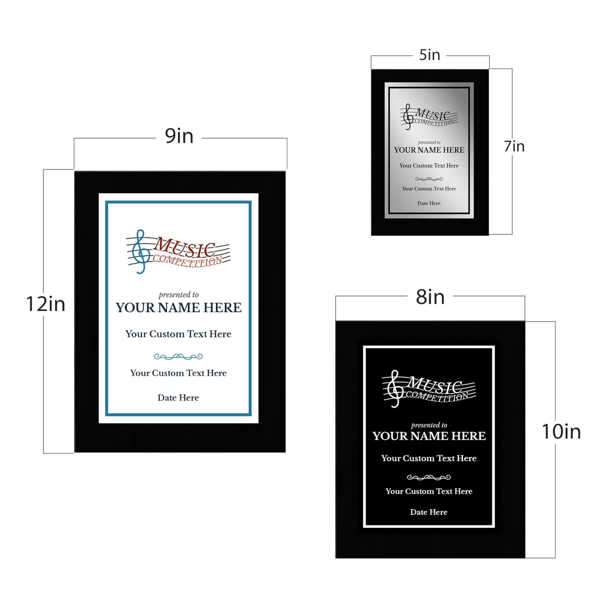 Music Competition Customizable Black Frame Award Plaque | Easel Mount Option | Achievement and Recognition Personalizable Plaques