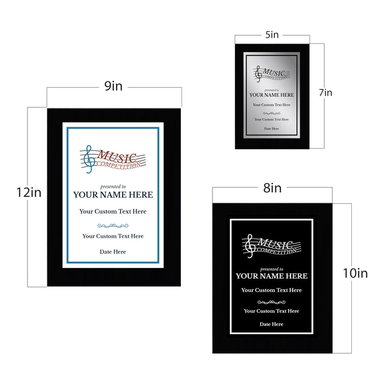 Music Competition Customizable Black Frame Award Plaque | Easel Mount Option | Achievement and Recognition Personalizable Plaques