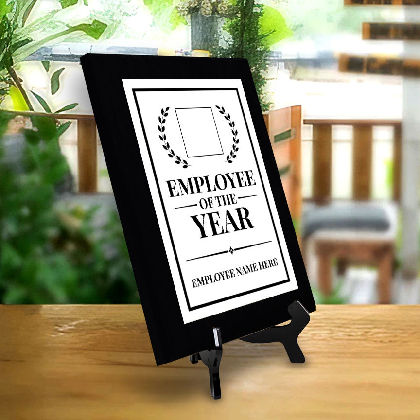 Employee of the Year Award Personalized (Black) Wall Plaque With Easel Acrylic Stand | Workplace Recognition Ceremonies Award Plaques