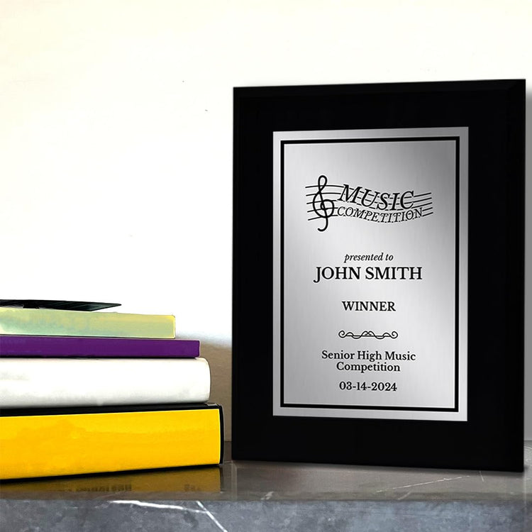 Music Competition Customizable Black Frame Award Plaque | Easel Mount Option | Achievement and Recognition Personalizable Plaques