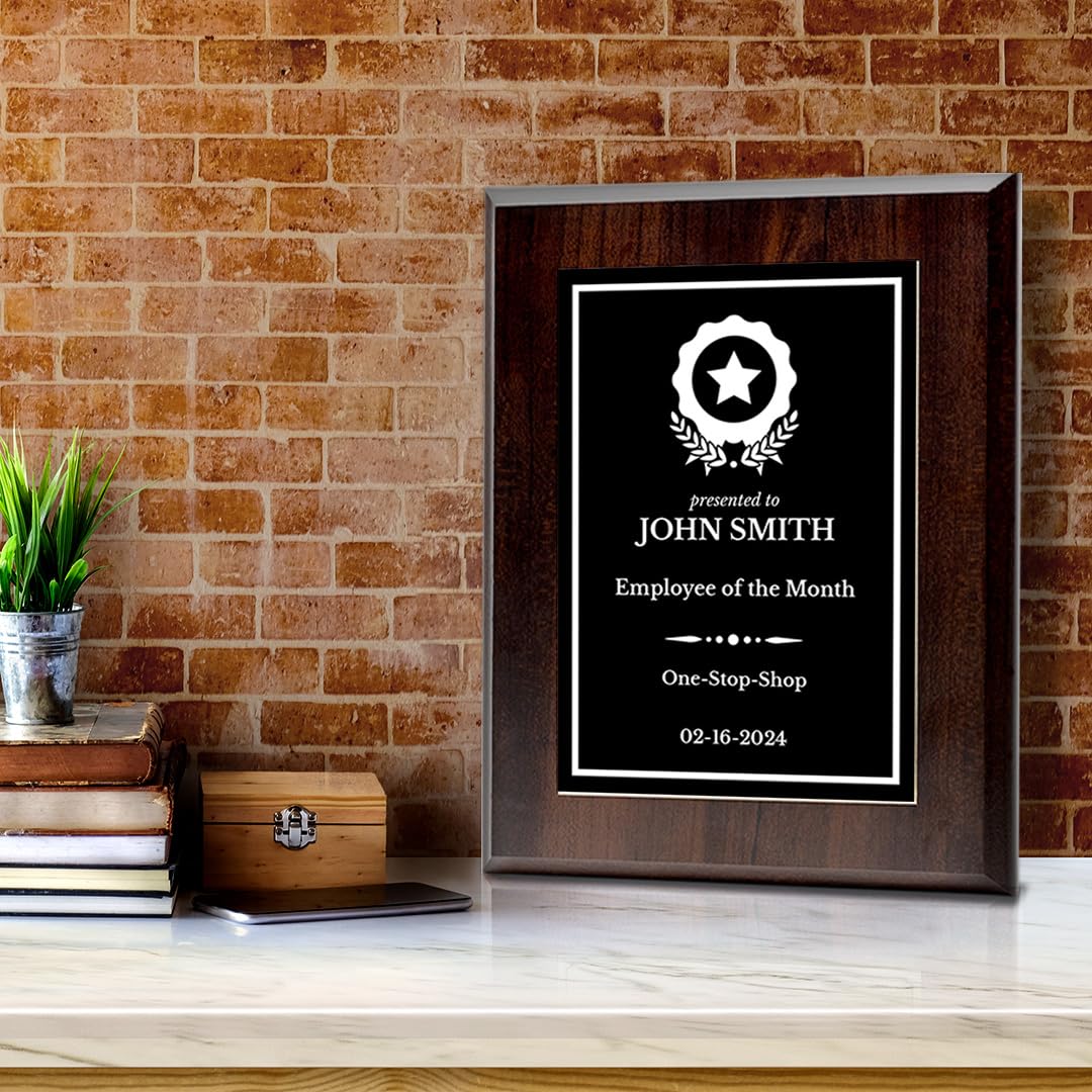 Employee Of The Month Customizable Award Plaque Easel Mount Option | Recognition of Achievement and Service Personalizable Plaques