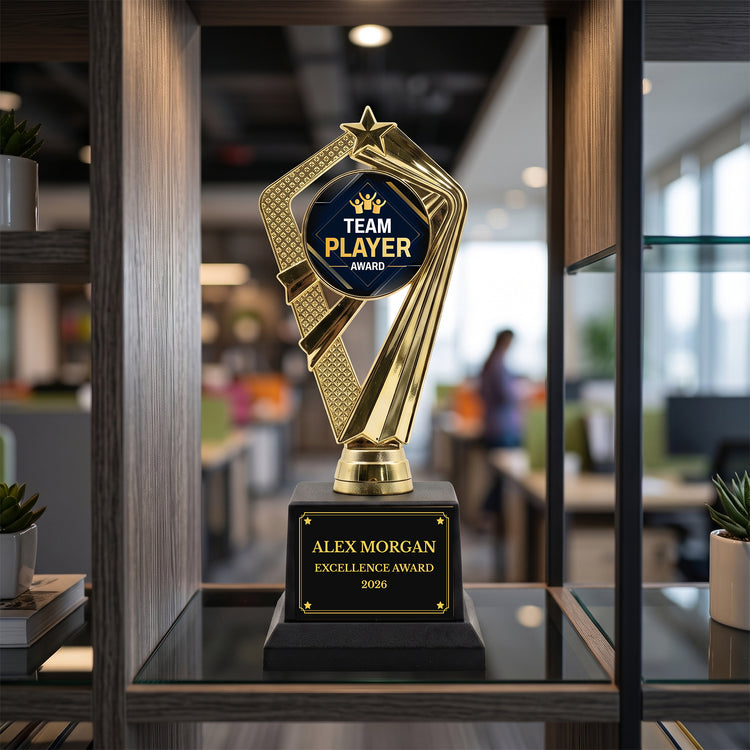 All Quality Team Player Award Trophy, Custom Engraved Star Award — Personalized Teamwork & Sportsmanship Recognition Award