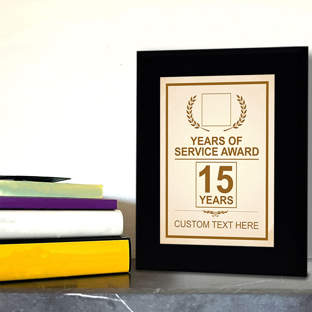 Years of Service Award Plaque — 15 Years Award Personalized (Black) Wall Plaque With Easel Acrylic Stand | Workplace Recognition Ceremonies Award Plaques