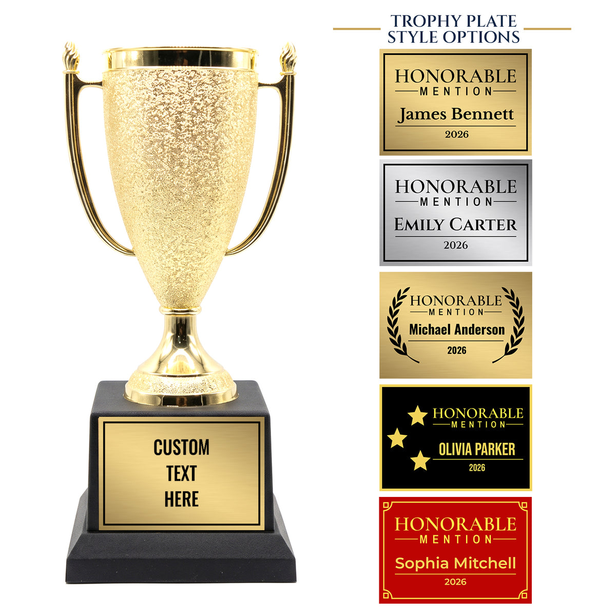 All Quality Honorable Mention Cup Trophy, Custom Engraved Gold Cup — Personalized Honorable Mention Award for Contests & Competitions