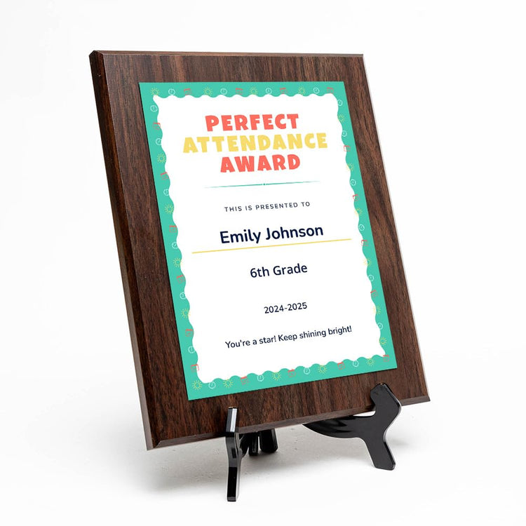 Perfect Attendance Award Personalized (Wooden) Wall Plaque With Easel Acrylic Stand | Certificates & Achievements