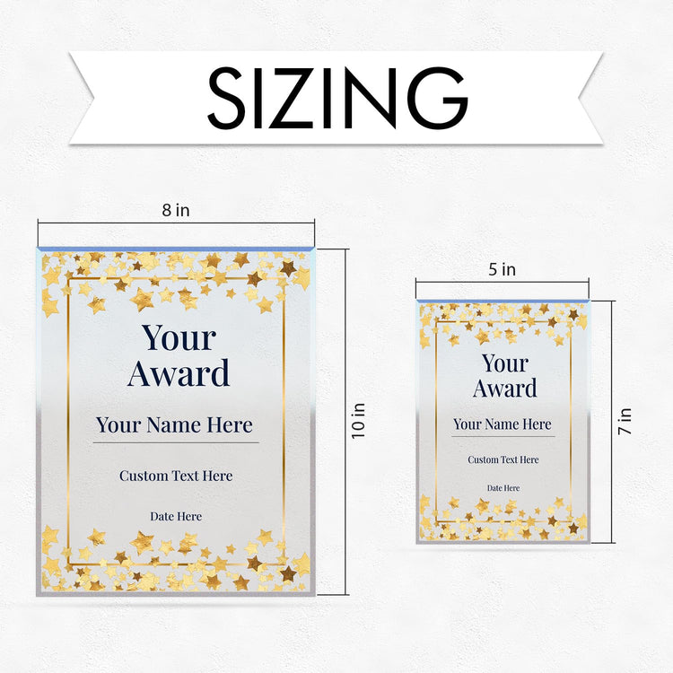 Signs ByLITA Personalized Acrylic Award Plaque with Golden Stars Design – Custom Engraved Clear Desk Award, Recognition Gift, Office Decor (Multiple Sizes)