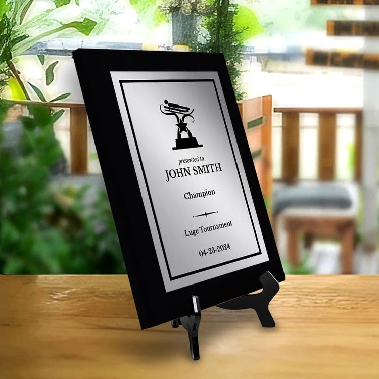 Luge Customizable Black Frame Wooden Award Plaque | Easel Mount Option | Achievement and Recognition Personalizable Plaques | Sports Award