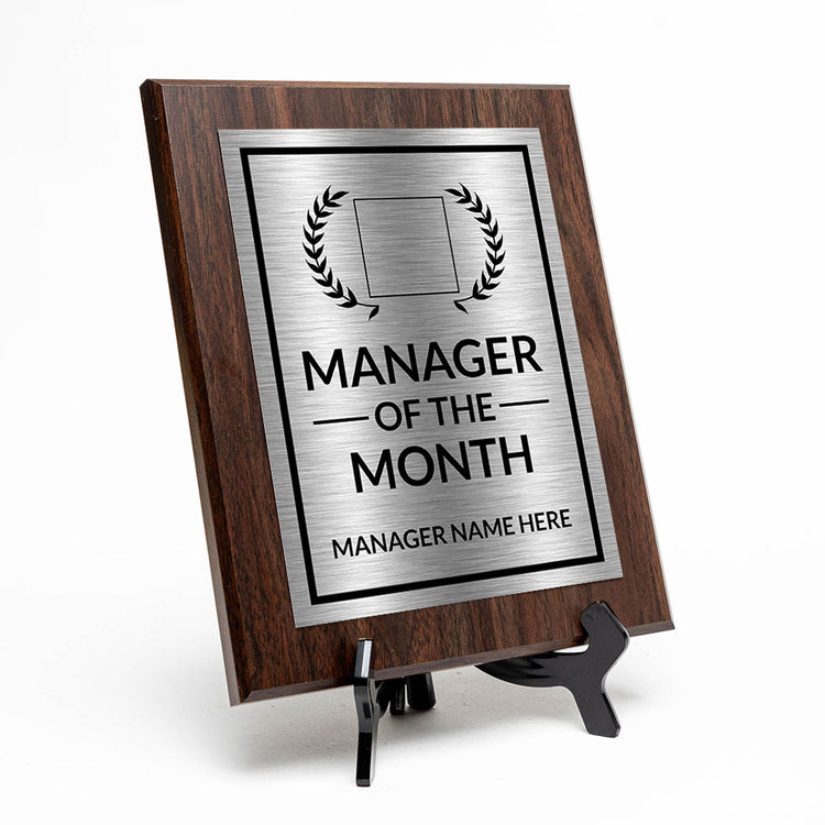 Manager of the Month Award Personalized (Wooden) Wall Plaque With Easel Acrylic Stand | Workplace Recognition Ceremonies Award Plaques