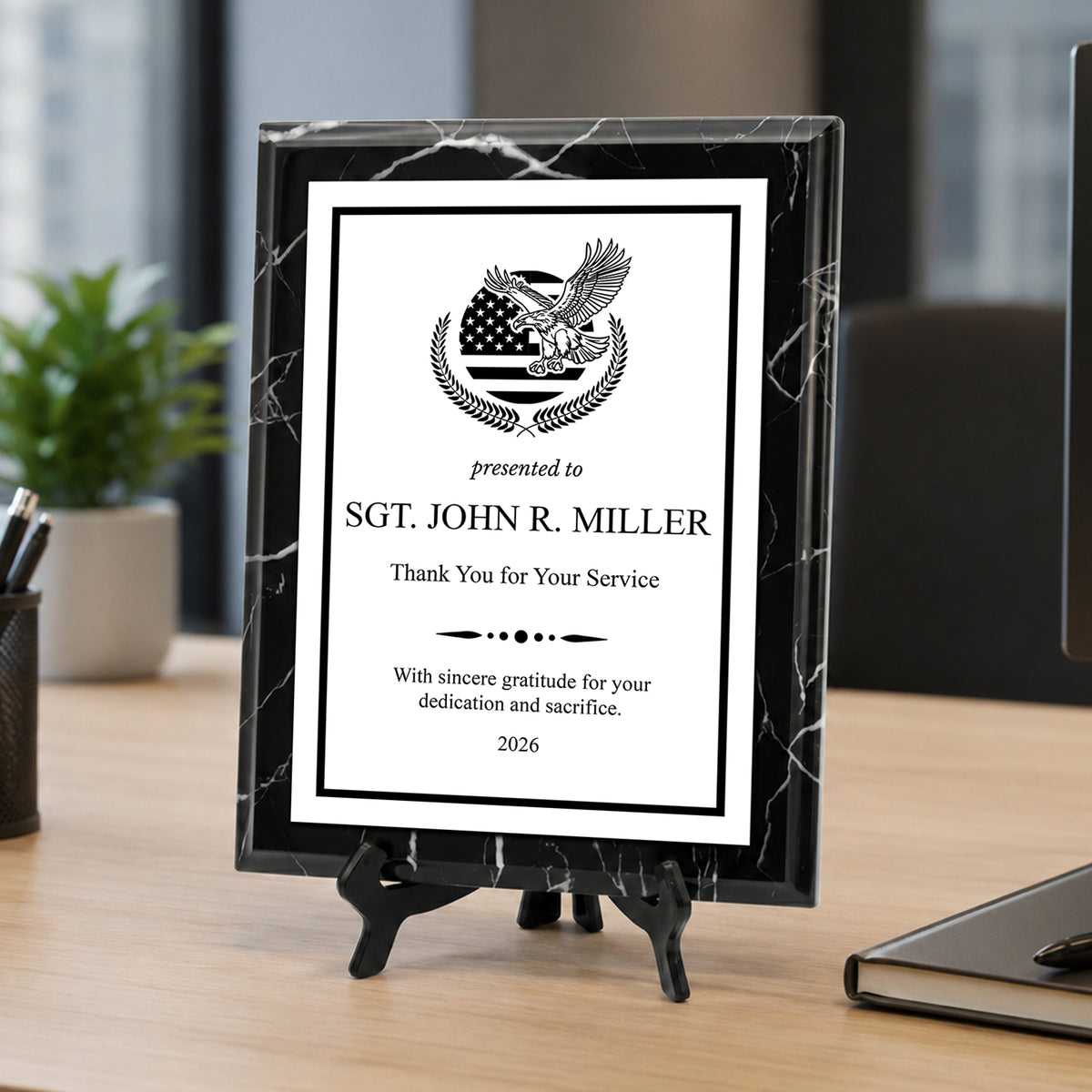 Personalized Award & Recognition Marble Effect Wall Plaques, Custom Plaques with Optional Easel Stand for Ceremonies, Achievements & Tributes