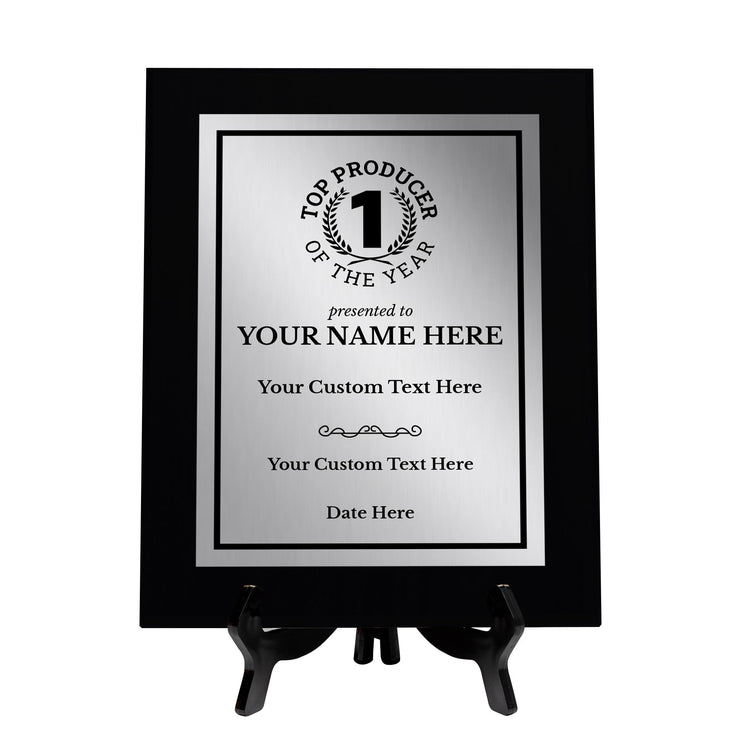 Top Producer of the Year Customizable Black Frame Award Plaque | Easel Mount Option | Achievement and Recognition Personalizable Plaques