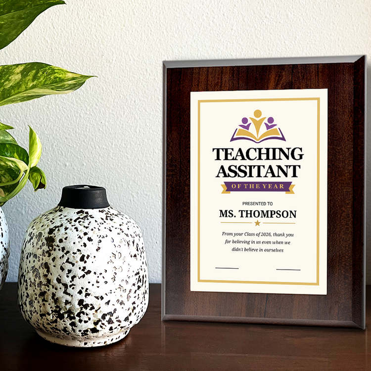 Teaching Assistant of the Year Award Personalized Wall Plaque With Easel Acrylic Stand | Education Recognition School Award Plaques