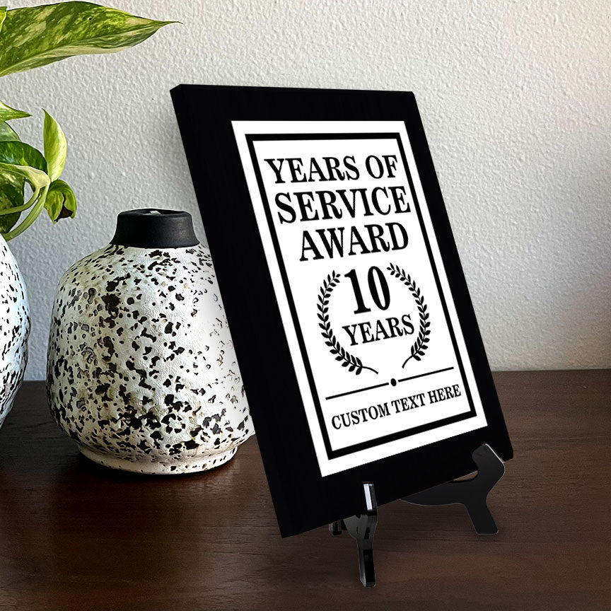 Years of Service Award Plaque — 10 Years Award Personalized (Black) Wall Plaque With Easel Acrylic Stand | Workplace Recognition Ceremonies Award Plaques
