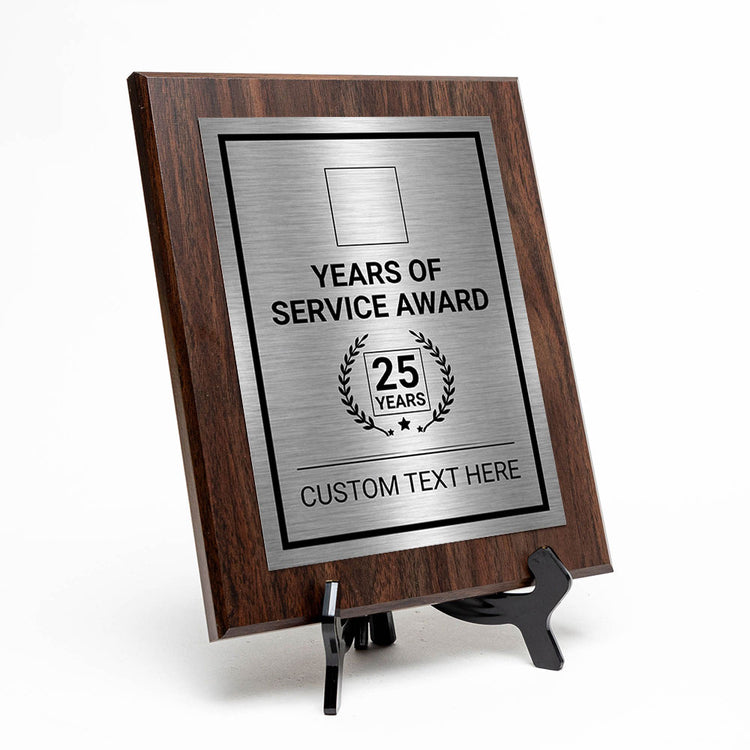 Years of Service Award Plaque — 25 Years Award Personalized (Wooden) Wall Plaque With Easel Acrylic Stand | Workplace Recognition Ceremonies Award Plaques