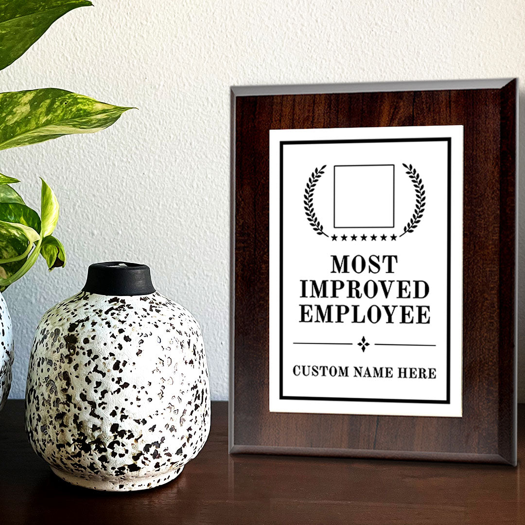 Most Improved Employee Award Personalized (Wooden) Wall Plaque With Easel Acrylic Stand | Workplace Recognition Ceremonies Award Plaques